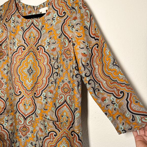 J.Crew Collection Jules Silk Fall Dress Italian Paisley Shift Size 4 - Picture 4 of 13